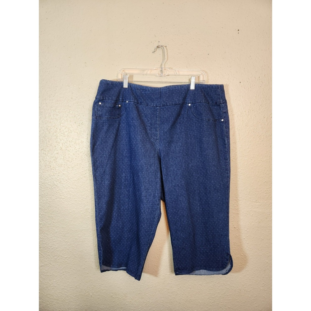 Ruby Rd. Womens 22W Blue Polka Dot Denim Pull On Capri Pants Stretch